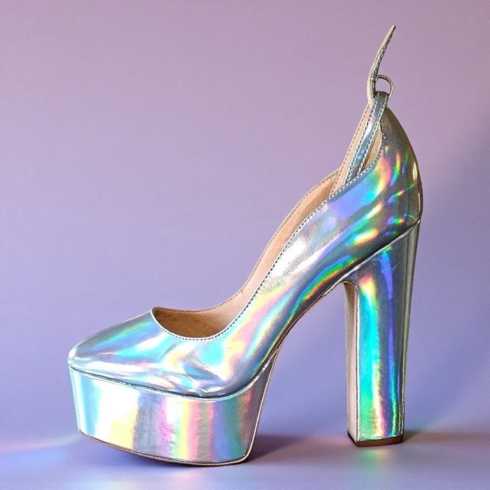 Schutz Renee 9B Holographic Platform Heels Leather